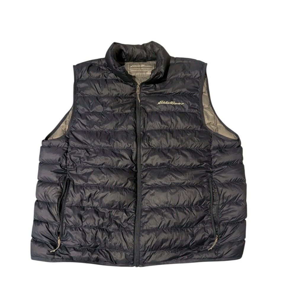 Eddie Bauer Down Vest Mens XL Blue Puffer EB650 Fill Quilted Sleeveless Packable